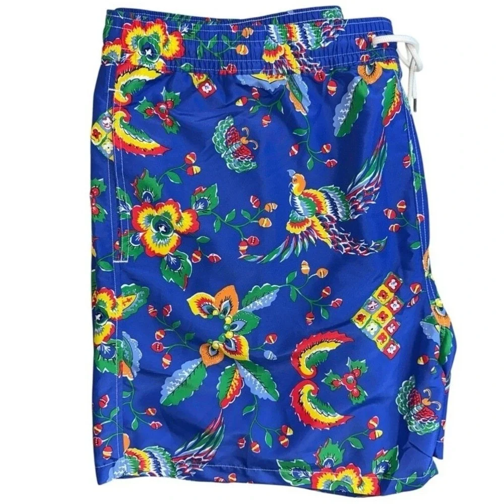 Polo Ralph Lauren Mens XLT Blue Tropical Swim Trunks Big & Tall Swim Shorts NWOT